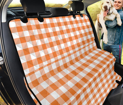 Orange And White Gingham Pattern Print Pet Car Back Seat Cover