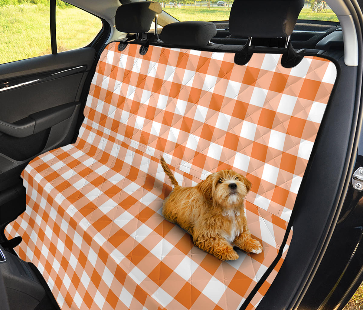 Orange And White Gingham Pattern Print Pet Car Back Seat Cover