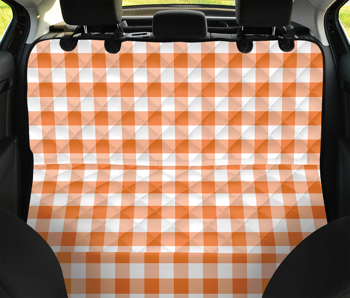Orange And White Gingham Pattern Print Pet Car Back Seat Cover