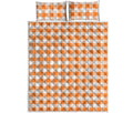 Orange And White Gingham Pattern Print Quilt Bed Set