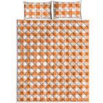 Orange And White Gingham Pattern Print Quilt Bed Set