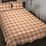 Orange And White Gingham Pattern Print Quilt Bed Set