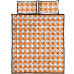 Orange And White Gingham Pattern Print Quilt Bed Set