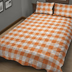 Orange And White Gingham Pattern Print Quilt Bed Set