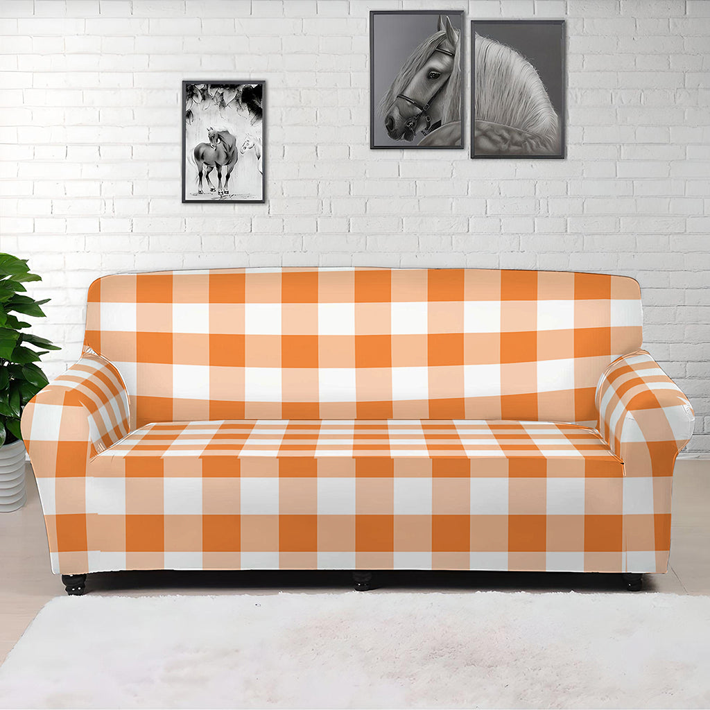 Orange And White Gingham Pattern Print Sofa Cover