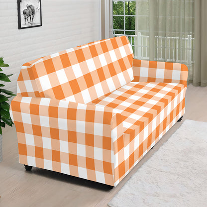 Orange And White Gingham Pattern Print Sofa Cover