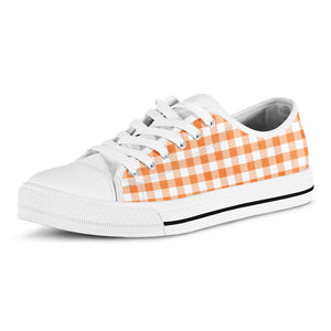 Orange And White Gingham Pattern Print White Low Top Shoes