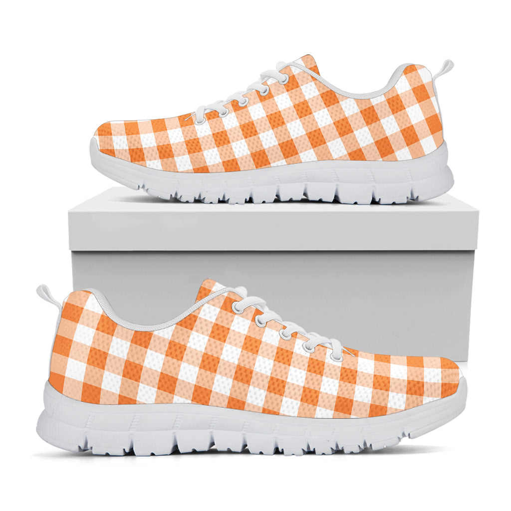 Orange And White Gingham Pattern Print White Sneakers