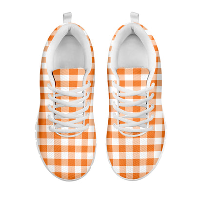 Orange And White Gingham Pattern Print White Sneakers
