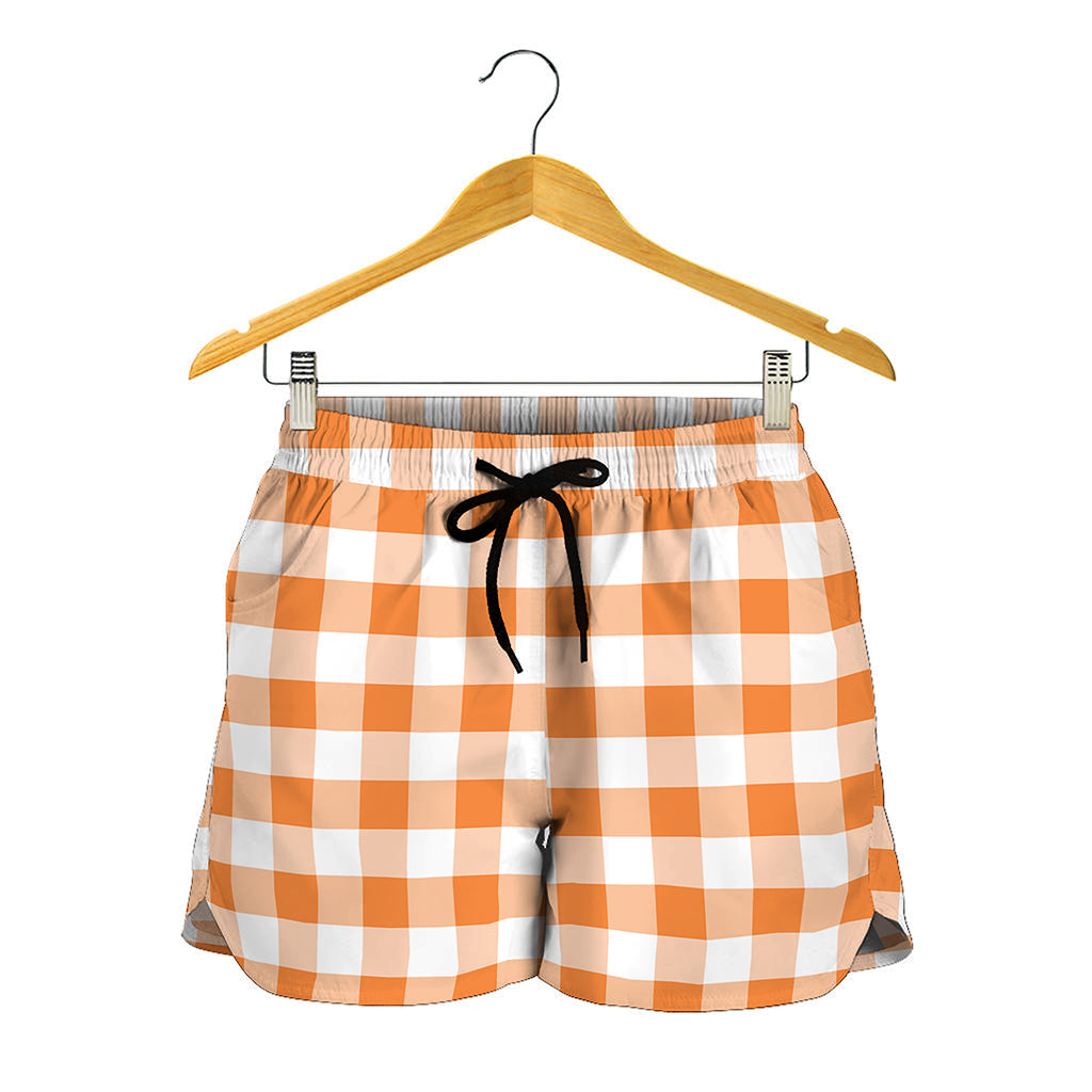 Orange And White Gingham Pattern Print Women's Shorts
