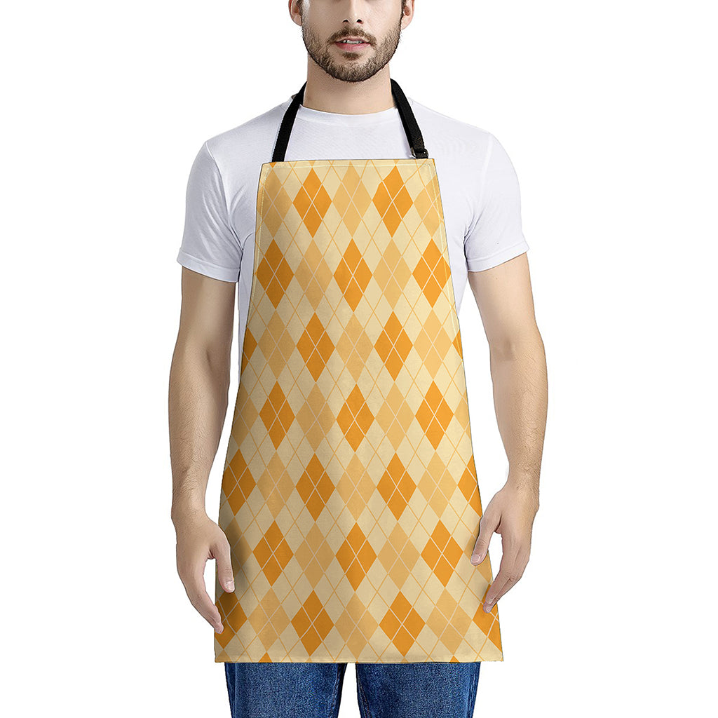 Orange Argyle Pattern Print Apron