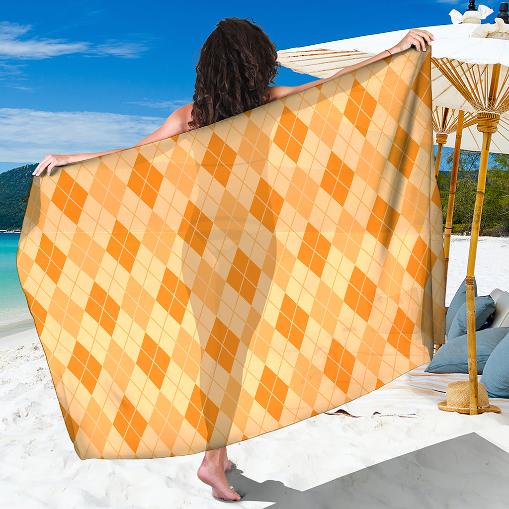 Orange Argyle Pattern Print Beach Sarong Wrap