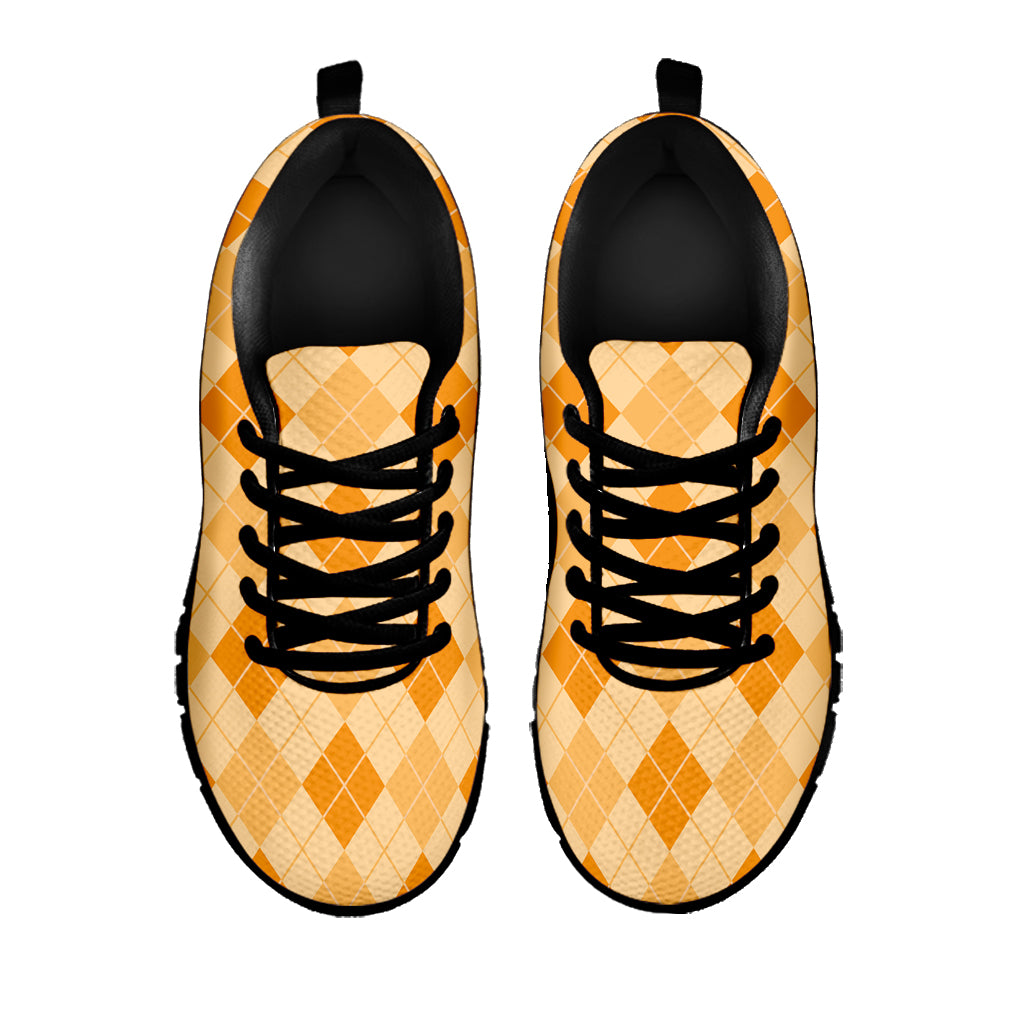 Orange Argyle Pattern Print Black Sneakers