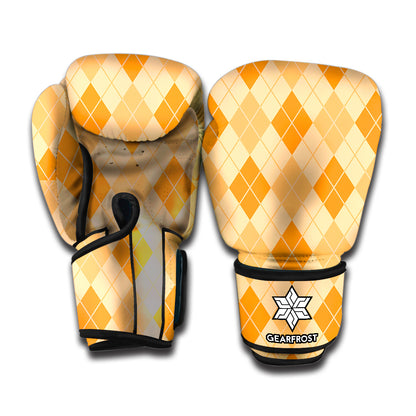 Orange Argyle Pattern Print Boxing Gloves