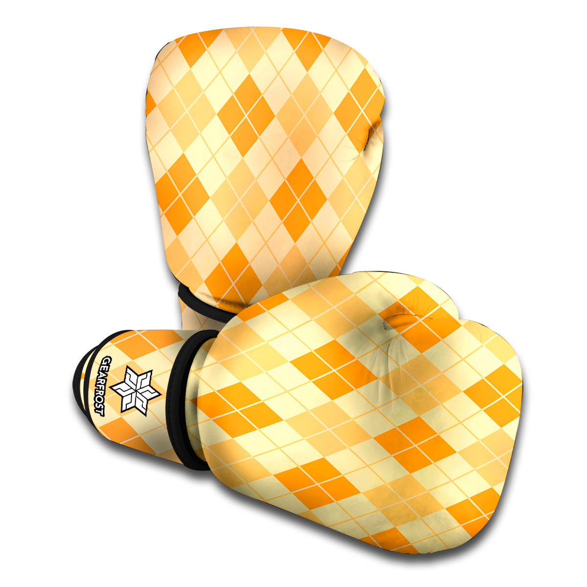Orange Argyle Pattern Print Boxing Gloves