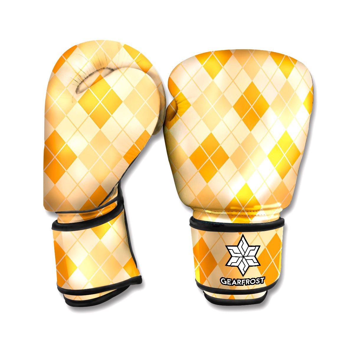 Orange Argyle Pattern Print Boxing Gloves