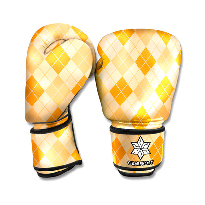 Orange Argyle Pattern Print Boxing Gloves