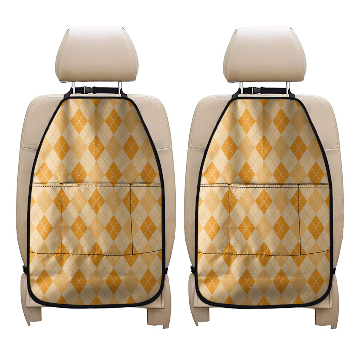 Orange Argyle Pattern Print Car Seat Organizers
