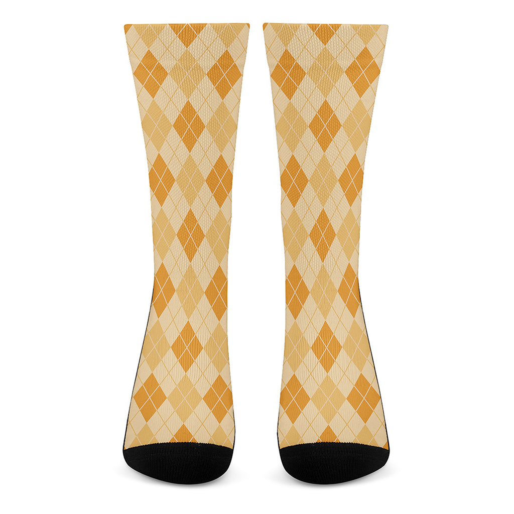 Orange Argyle Pattern Print Crew Socks