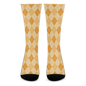 Orange Argyle Pattern Print Crew Socks