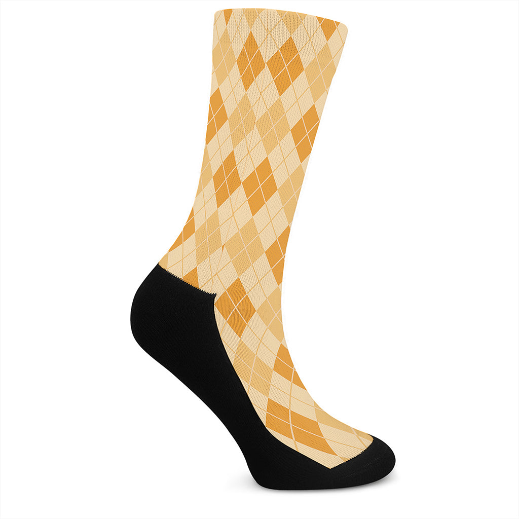 Orange Argyle Pattern Print Crew Socks