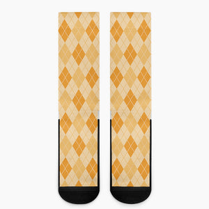 Orange Argyle Pattern Print Crew Socks