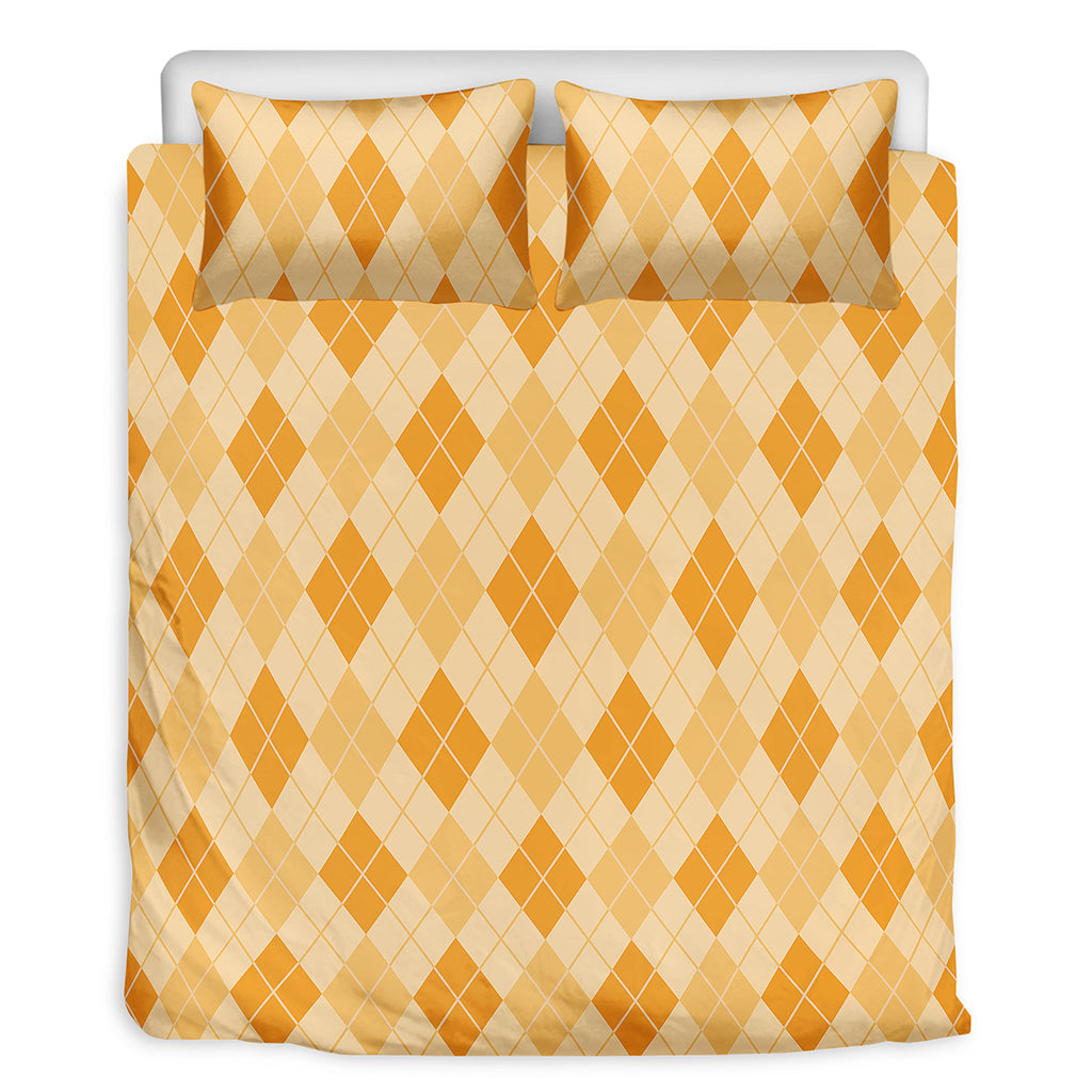 Orange Argyle Pattern Print Duvet Cover Bedding Set