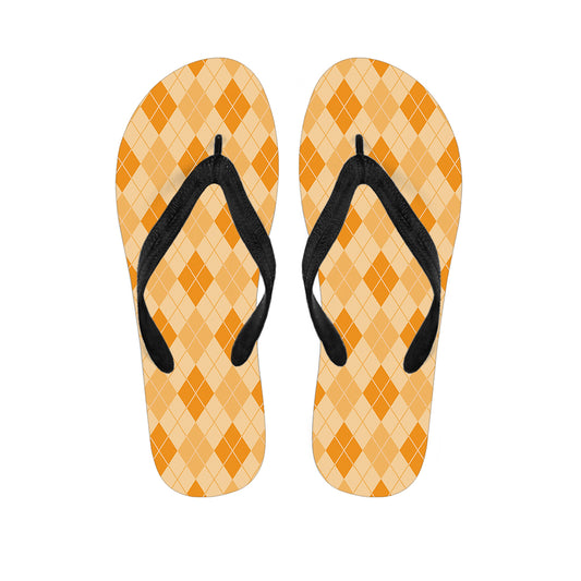 Orange Argyle Pattern Print Flip Flops