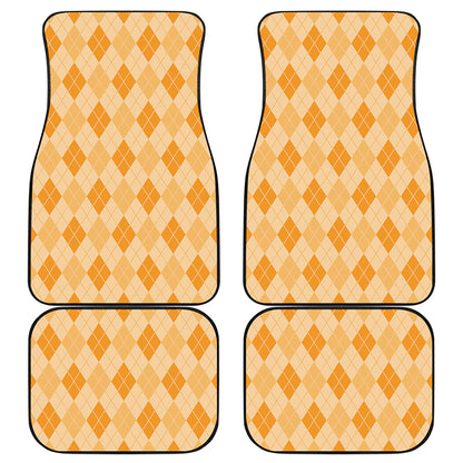 Orange Argyle Pattern Print Front and Back Car Floor Mats