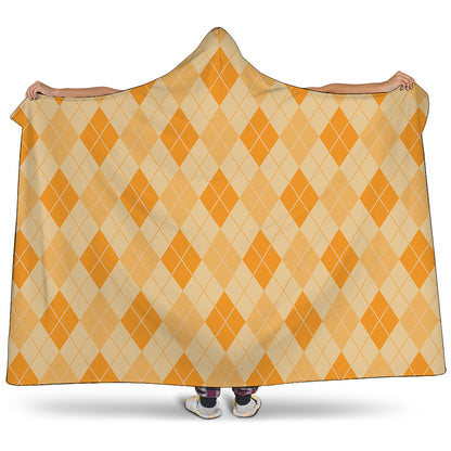 Orange Argyle Pattern Print Hooded Blanket