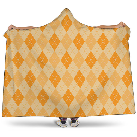 Orange Argyle Pattern Print Hooded Blanket