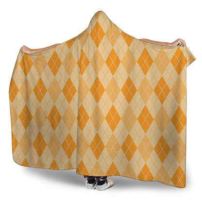 Orange Argyle Pattern Print Hooded Blanket