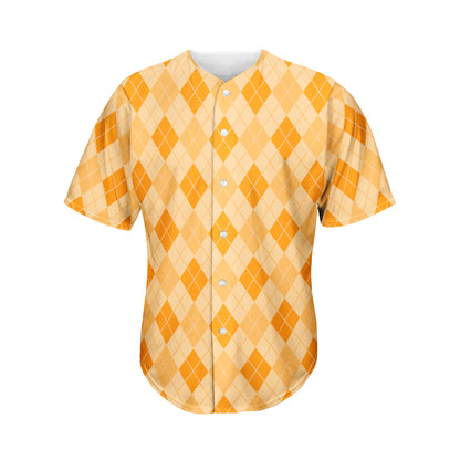 Orange Argyle Pattern Print Men's Baseball Jersey