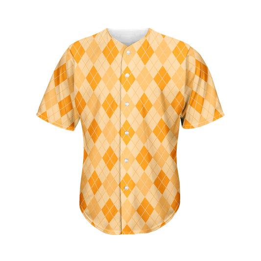 Orange Argyle Pattern Print Men's Baseball Jersey