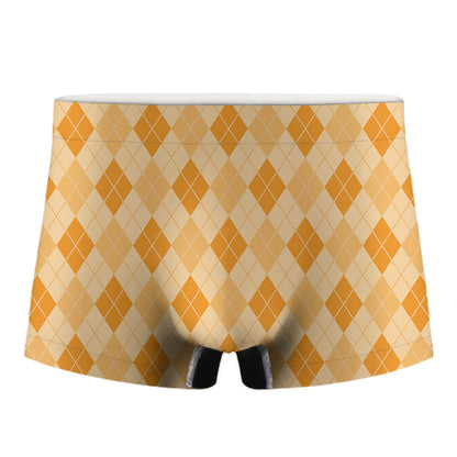 Orange Argyle Pattern Print Men's Boxer Briefs
