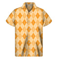 Orange Argyle Pattern Print Men's Short Sleeve Shirt