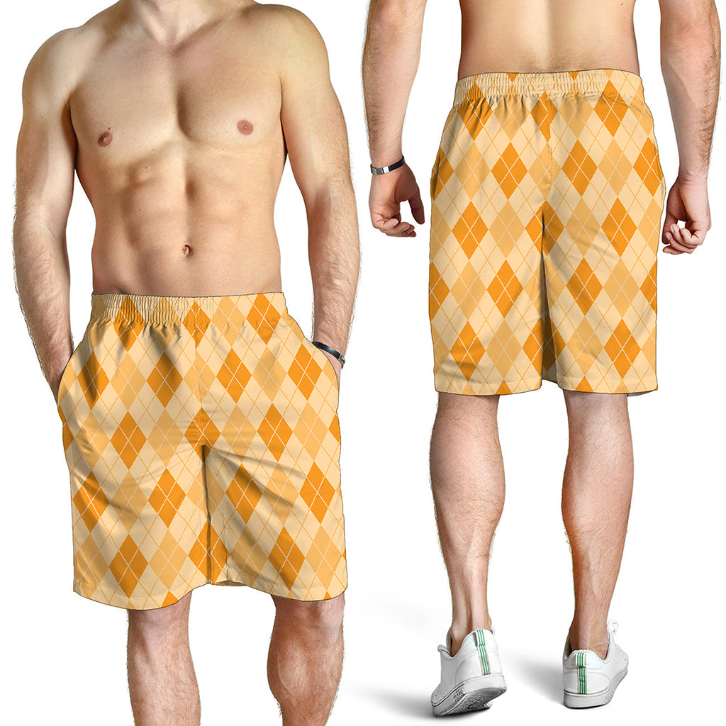 Orange Argyle Pattern Print Men's Shorts