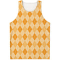 Orange Argyle Pattern Print Men's Tank Top