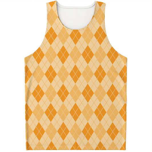 Orange Argyle Pattern Print Men's Tank Top