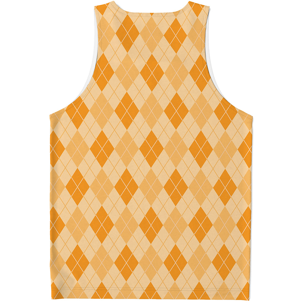 Orange Argyle Pattern Print Men's Tank Top