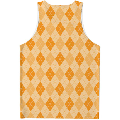 Orange Argyle Pattern Print Men's Tank Top