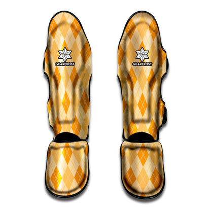 Orange Argyle Pattern Print Muay Thai Shin Guard