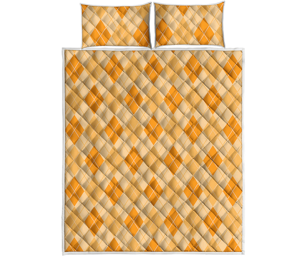 Orange Argyle Pattern Print Quilt Bed Set