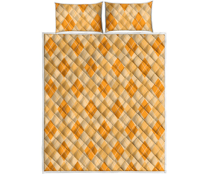 Orange Argyle Pattern Print Quilt Bed Set