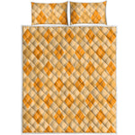 Orange Argyle Pattern Print Quilt Bed Set