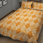 Orange Argyle Pattern Print Quilt Bed Set