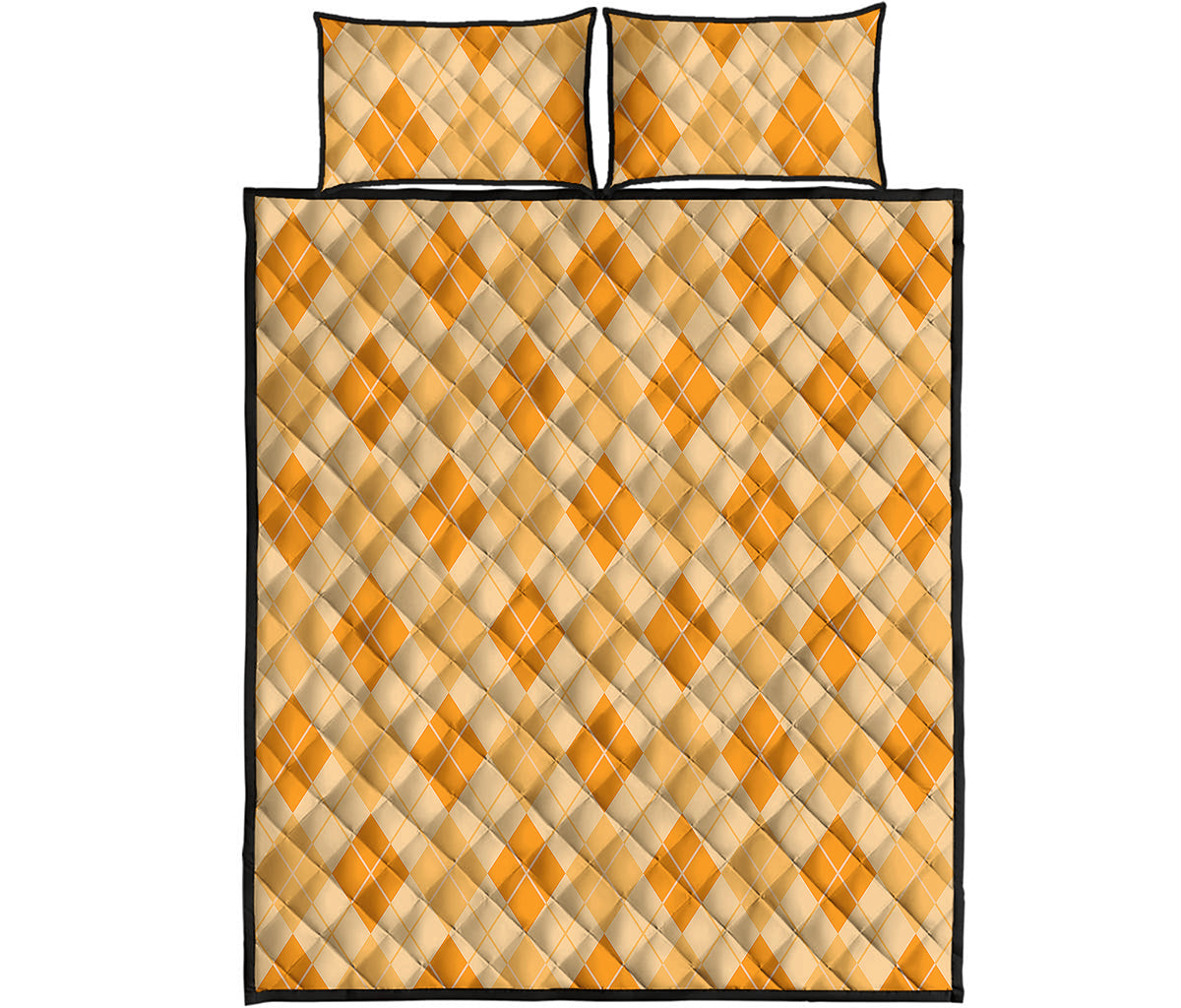 Orange Argyle Pattern Print Quilt Bed Set