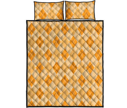 Orange Argyle Pattern Print Quilt Bed Set