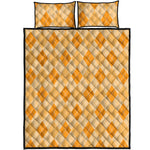 Orange Argyle Pattern Print Quilt Bed Set