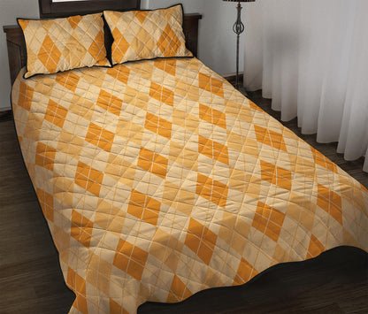 Orange Argyle Pattern Print Quilt Bed Set